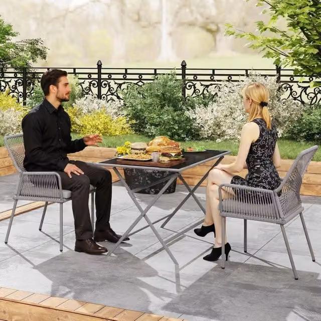 Set di 2 sedie da giardino Minimal in polyrattan grigio scuro con cuscini e braccioli per esterno