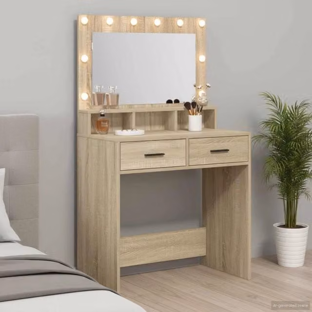 Tavolo da trucco moderno vidaXL in rovere color beige e marrone L: 79 cm, P: 41 cm, H: 135 cm – 1