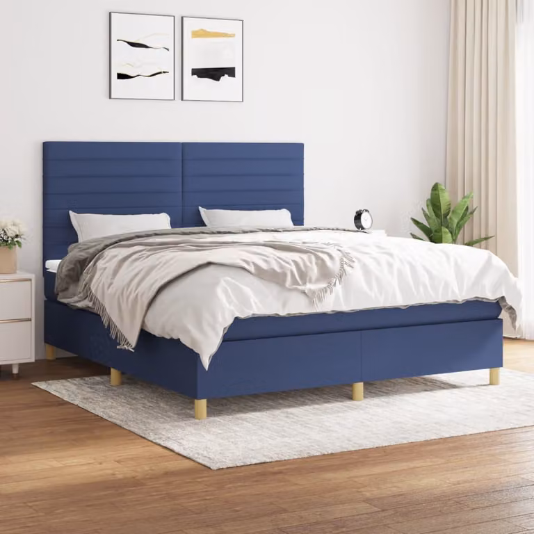 vidaXL Letto Ibrido con Giroletto a Molle e Materasso a Tasche Blu e Bianco L/P: 180 x 200 cm