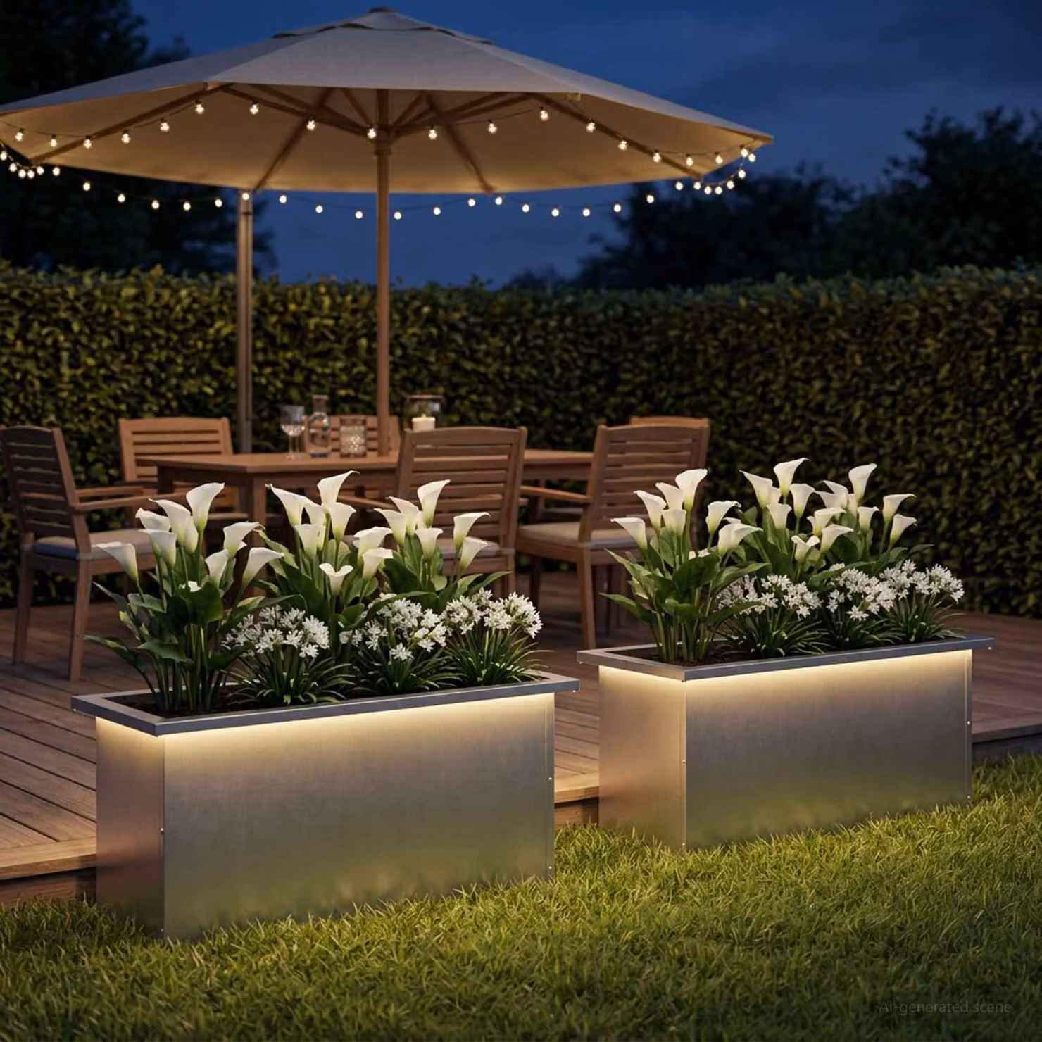 Set di 2 fioriere da giardino vidaXL con LED in metallo argento L 80 x P 30 x H 30 cm