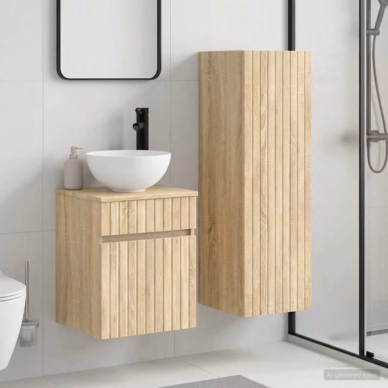 Set di mobili per il bagno vidaXL composto da base lavabo e pensile in legno marrone con finitura opaca