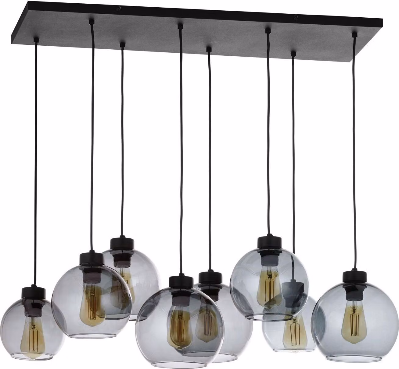 Lampada a sospensione allungata in grafite nera vetro moderno metallo elegante a 8 fiamme E27 lampada per sala da pranzo KALETE