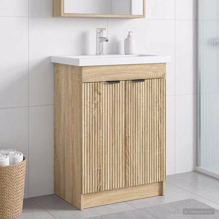 Mobiletto da bagno sotto il lavello vidaXL in Rovere Sonoma con ante a battente e ripiani interni, L: 78,5 cm, P: 37,5 cm, H: 81 cm