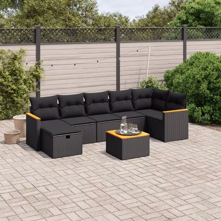 Maison Exclusive - Set da giardino 8 pezzi con cuscini in polyrattan nero