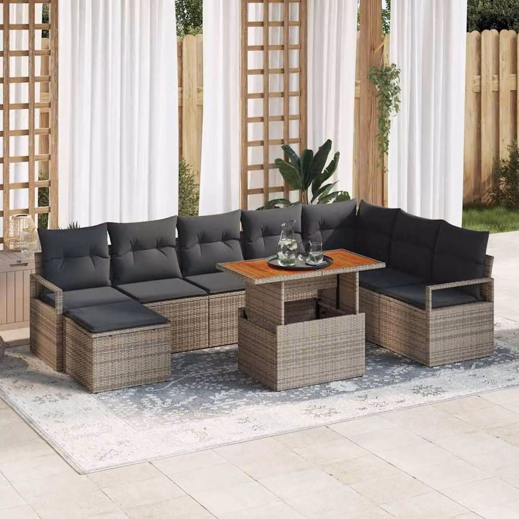 Maison Exclusive - Set da giardino composto da 9 pezzi, divano, colore grigio, materiale: rattan sintetico