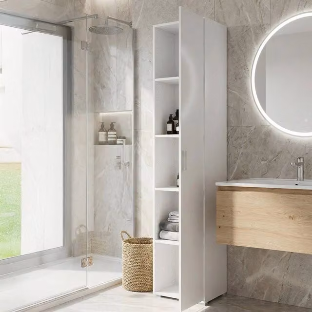 Armadio Multiuso Aloise DMORA con 1 Anta e 4 Ripiani, Bianco Opaco, L: 45 cm, H: 195 cm – 1