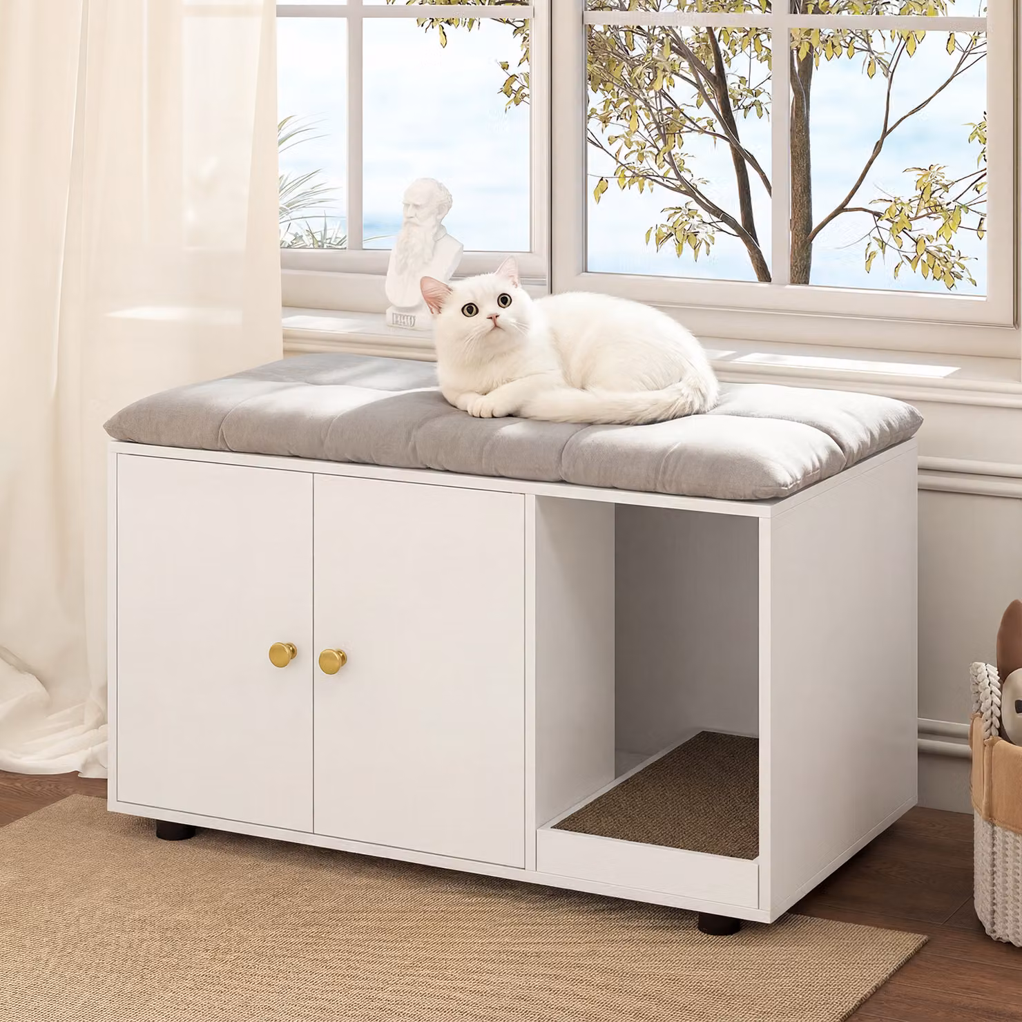 Mobile porta lettiera per gatti Costway in legno laccato bianco per soggiorno e camera da letto