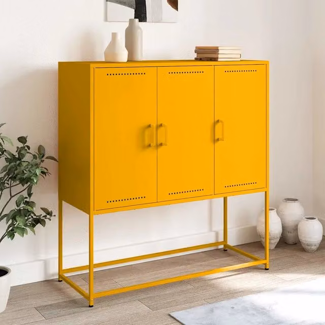 Credenza in metallo stile industrial vidaXL Giallo L: 100,5 cm, P: 39 cm, H: 107 cm