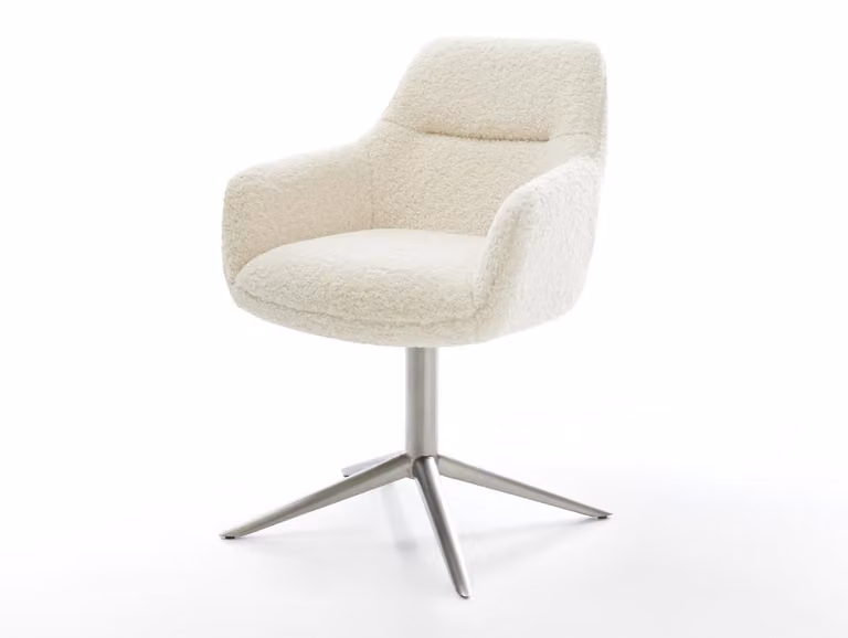 DELIFE sedia girevole Pejo-Flex tessuto orsetto Beige base acciaio inox funzione dondolo girevole a 360° nucleo a molle tascabili