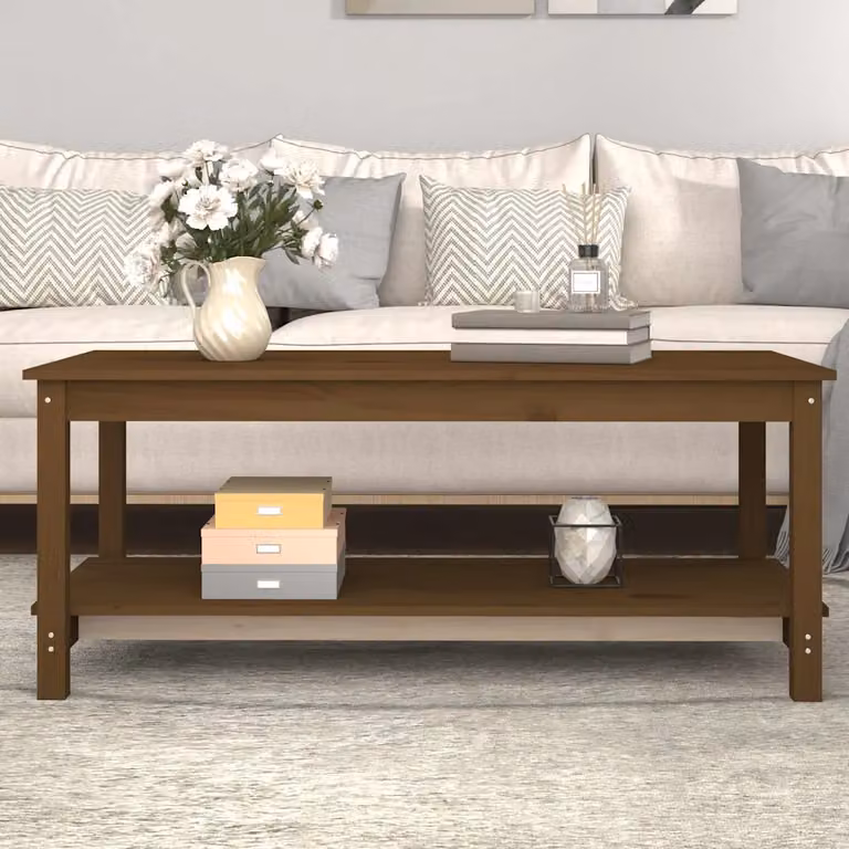vidaXL Tavolino da Salotto in Legno di Pino Massello Marrone Rustico L: 110 cm, P: 55 cm, H: 45 cm