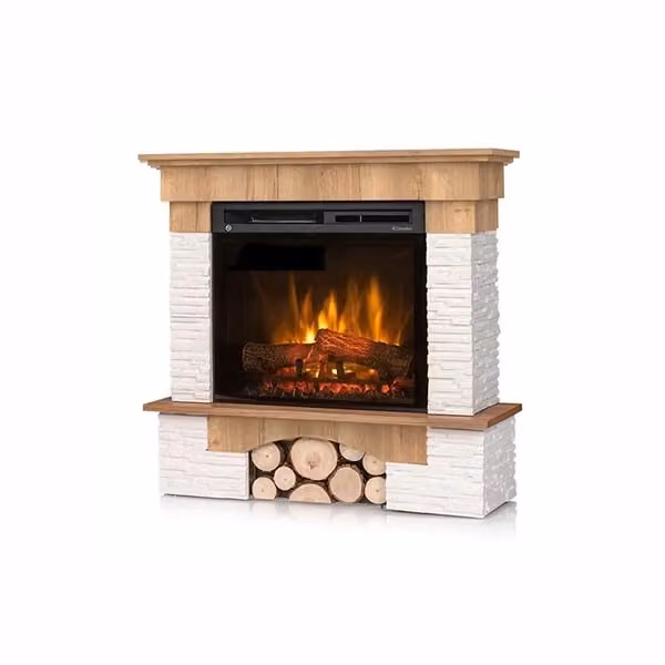Camino Elettrico Riscaldante Autoportante con LED OUTINFIRE, Rovere chiaro e Bianco, L: 91 cm, P: 31 cm, H: 89 cm – 2