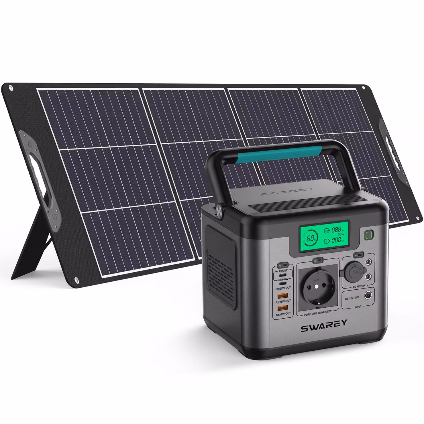 SWAREY 550 W (1100 W di picco) Stazione di ricarica portatile con pannello solare da 200 W, accumulatore solare da 555 Wh, generatore solare, caricabatterie, generatore di corrente, powerbank