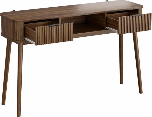 Consolle con 2 cassetti e vano aperto per ingresso e soggiorno, in MDF e truciolare, effetto noce, stile moderno