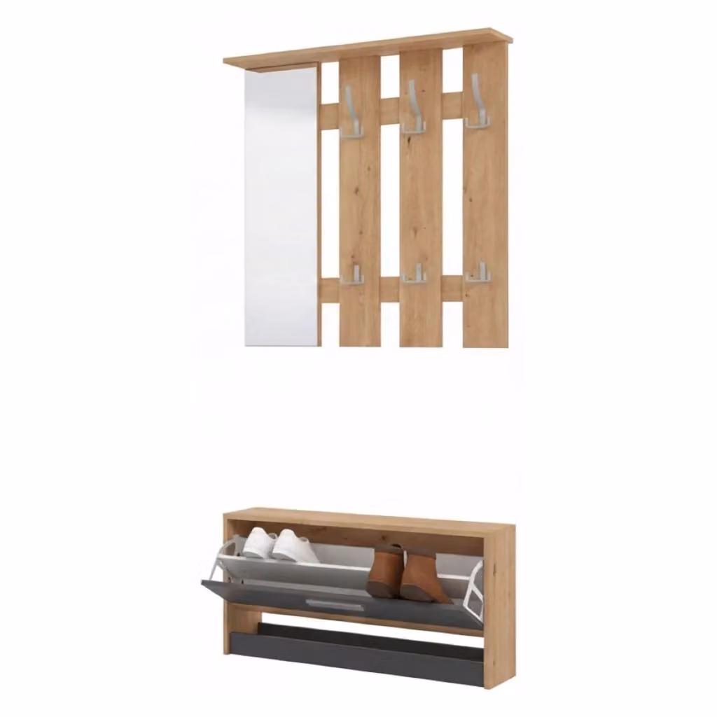 DMORA Mobile da Ingresso Viggiano con Specchio Nero Antracite L/P/H: 91.5 x 28 x 202 cm – 2