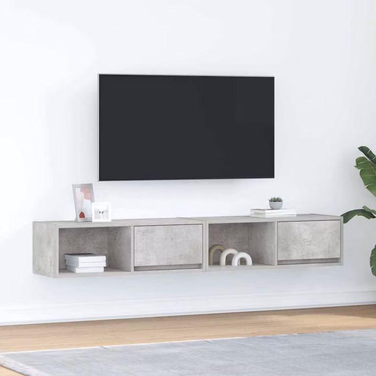 Set di 2 mobili TV sospesi vidaXL in legno e MDF, colore grigio cemento, L 80 cm x P 31 cm x H 25,5 cm