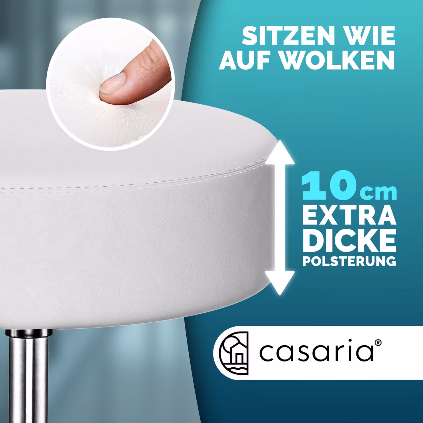 Sgabello girevole 360 Casaria® in similpelle bianco con ruote – 2