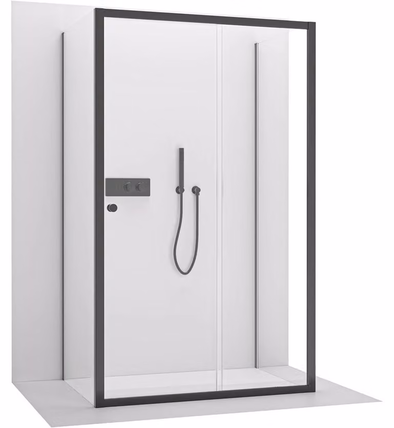 CERANO - Box doccia a tre pareti Varone POINT U L/P - 6 mm - nero opaco, vetro trasparente - 110x100x195 cm - scorrevole