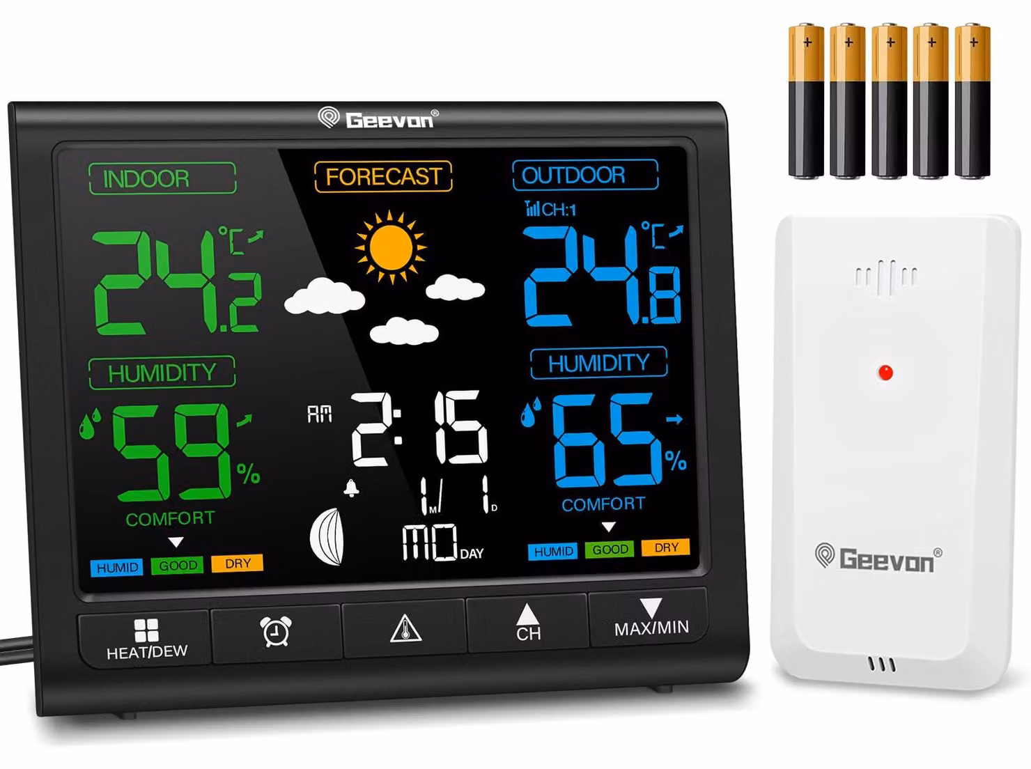Stazione meteorologica con sensore esterno, display LCD, colore nero, peso 0,35 kg