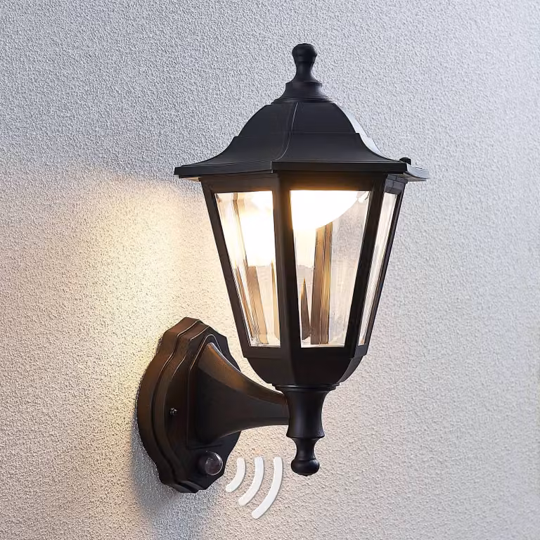Applique da esterni LED Lindby Iavo, con sensore, nera, 38 cm, IP44 Iavo, Nero, Plastica, Antico