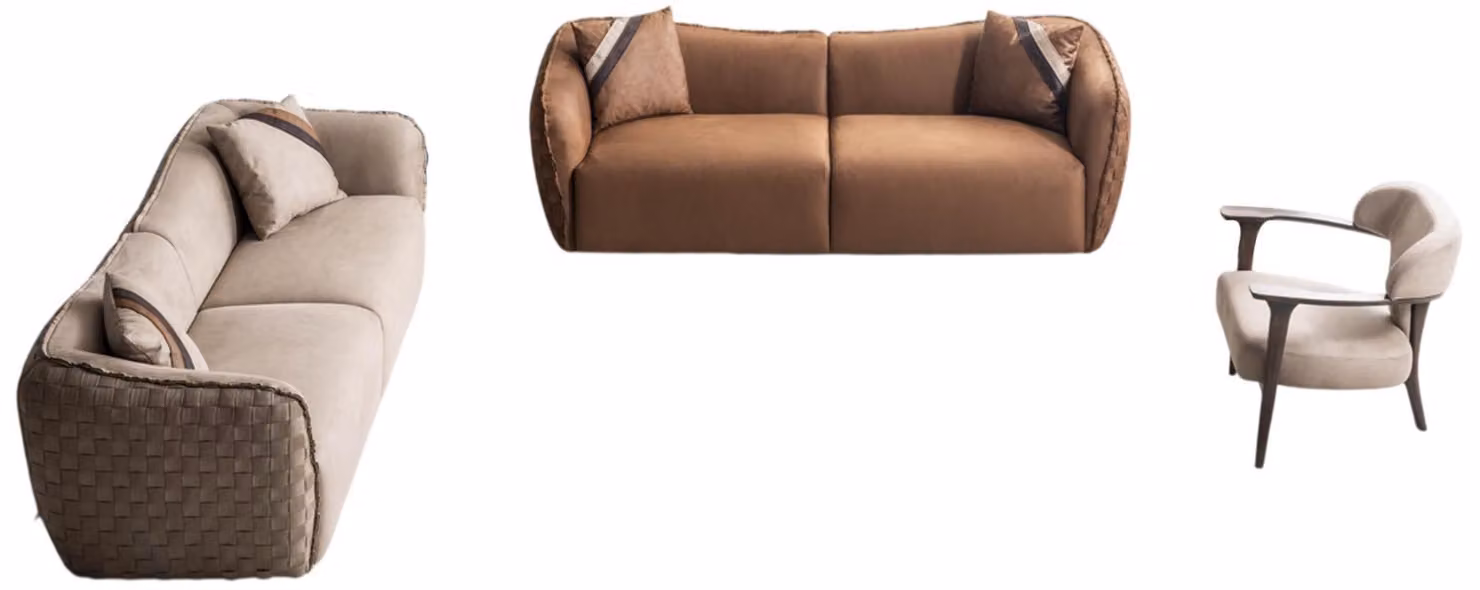 Luxuriöses Sofa-Set mit 2 eleganten Sofas und modernem Sessel