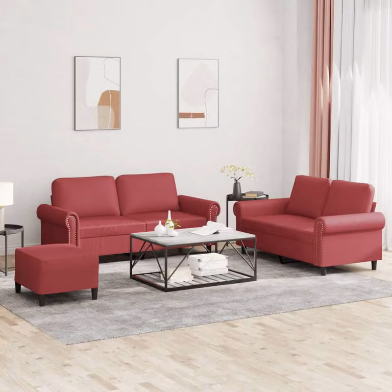 Set di divani 3 pezzi vidaXL in similpelle rossa con cuscini per il tuo soggiorno moderno