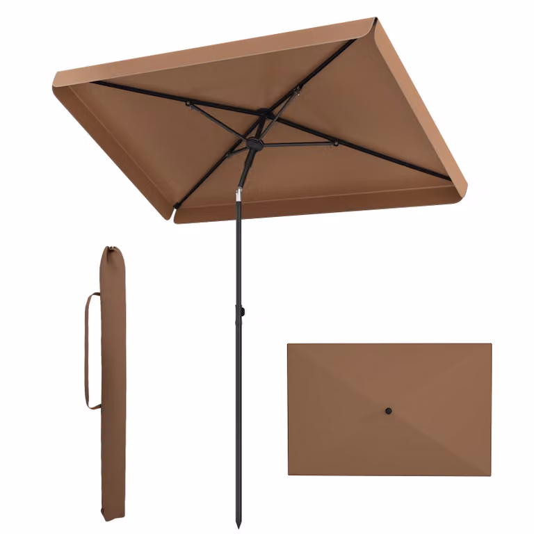 Ombrellone da giardino rettangolare Costway con tetto inclinabile in metallo e borsa portatile, Marrone