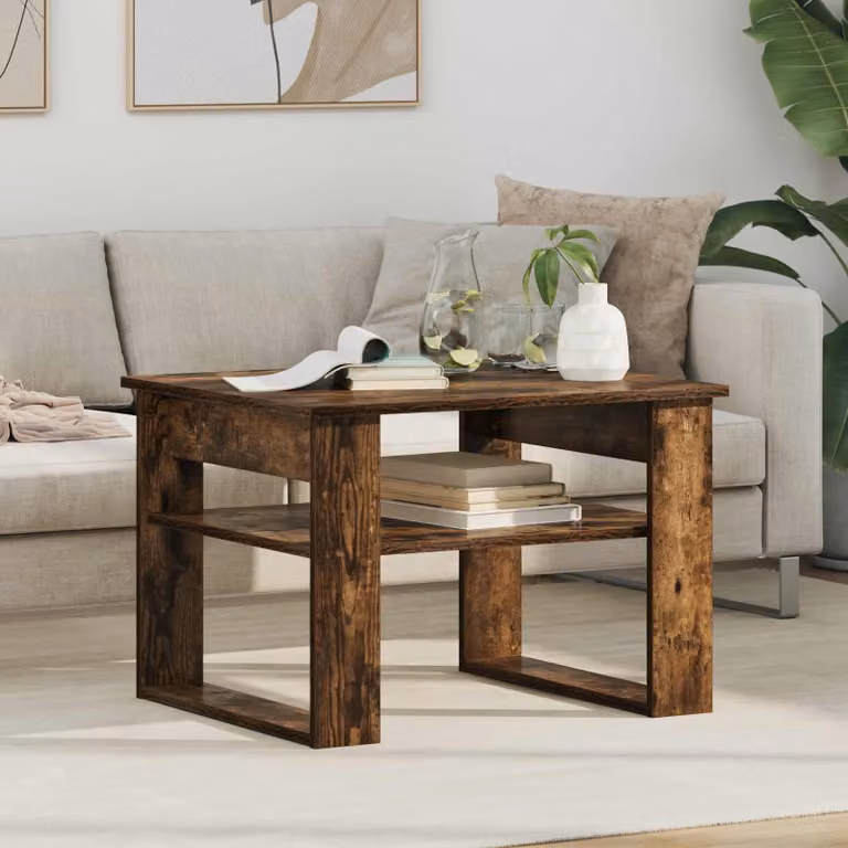Maison Exclusive - Tavolino in legno impiallacciato noce affumicato, dimensioni 64 x 54 x 44 cm