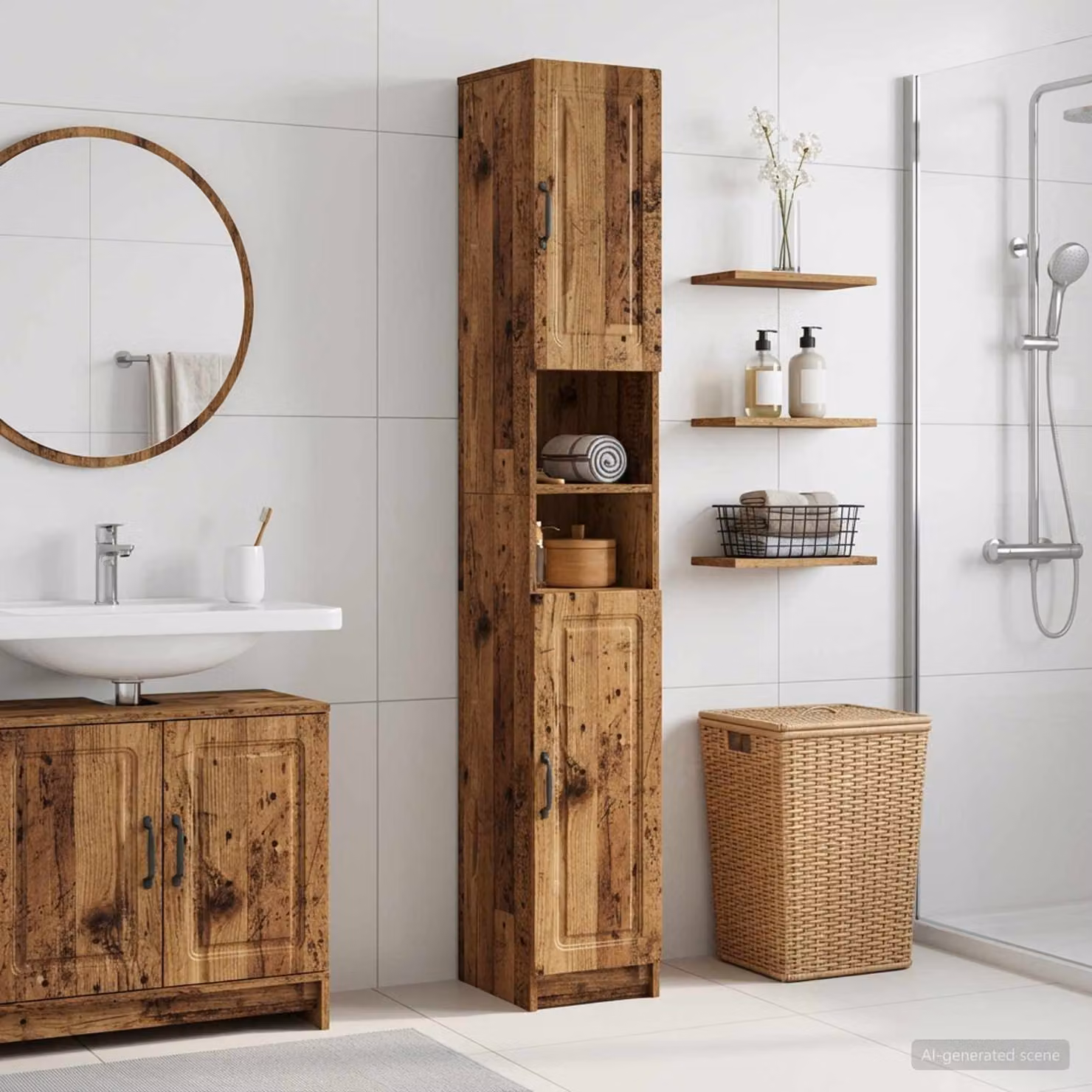 Armadio da bagno vidaXL UTRECHT con ripiano aperto e ante a battente in legno marrone opaco