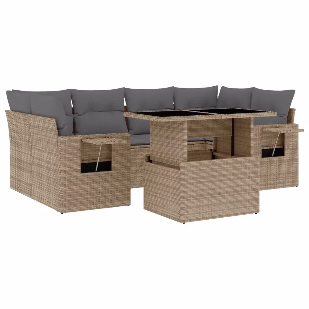 Set di divani da giardino vidaXL in polyrattan 7 pezzi con cuscini beige e tavolino da esterno – 2