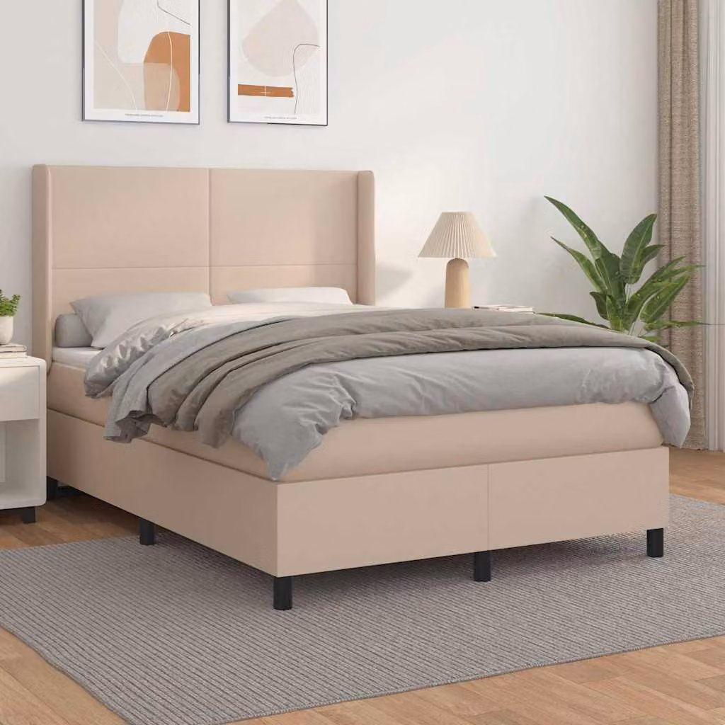 vidaXL Giroletto a Molle con Materasso in Similpelle Beige, L/P: 140 x 200 cm – 1