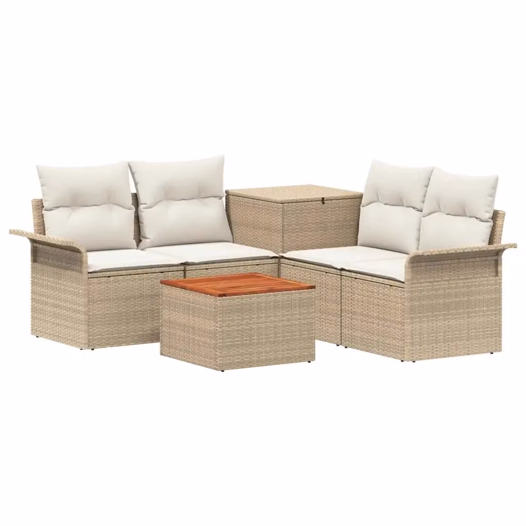 Set di divani da giardino a forma di L con tavolino vidaXL, 6 pezzi, Beige e Bianco – 2