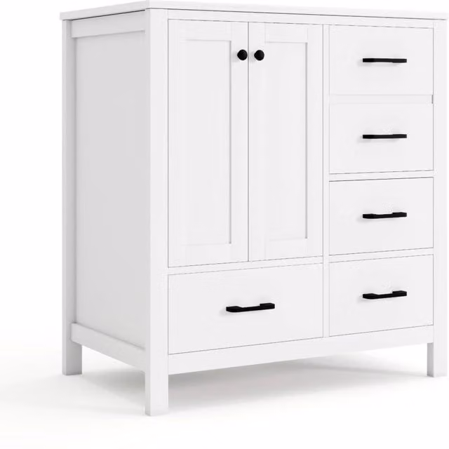 Mobile da bagno bianco 76x46x82 cm con lavabo in ceramica integrato e ripiani regolabili