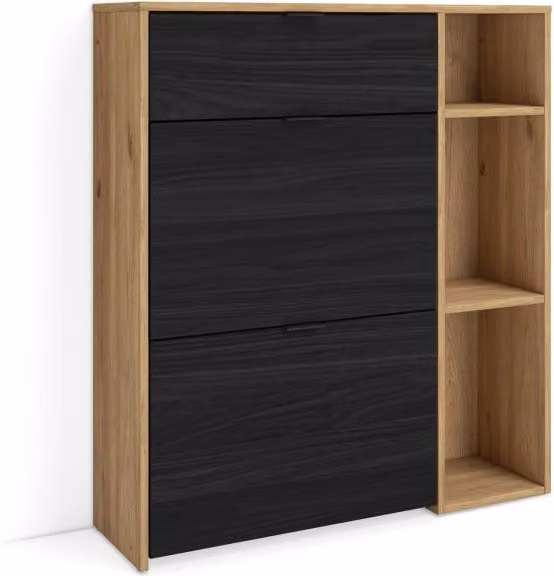 Scarpiera da ingresso Skraut Home con ante a battente, capacità 10 paia di scarpe, Rovere e Nero, L: 90 cm, P: 27 cm, H: 102 cm – 1
