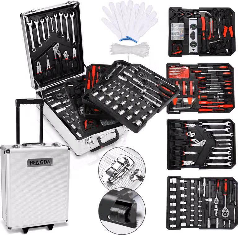 Ikodm Valigetta porta attrezzi 1031 pezzi. Valigetta con rotelle per attrezzi Cassa porta attrezzi Set di attrezzi Cassetta degli attrezzi Scatola porta attrezzi Set di cassette porta attrezzi Scatola