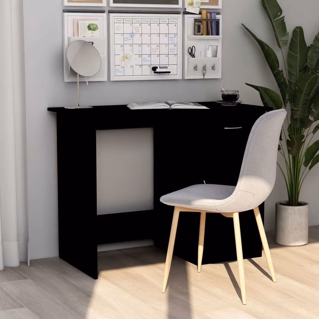 The Living Store Scrivania nera 100x50x76 cm Materiale a base di legno