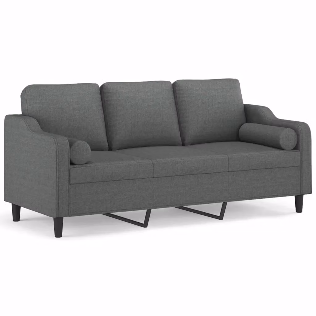 vidaXL Divano a 3 Posti Moderno in Tessuto Grigio con Cuscini e Coperture Rimovibili L: 198 cm, P: 80 cm, H: 77 cm – 2