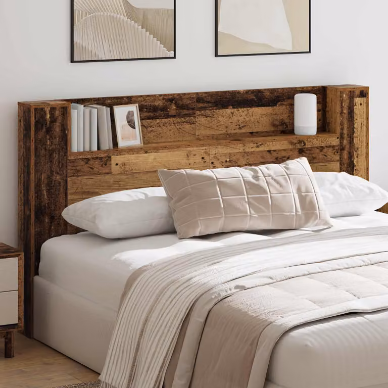 Testata del letto con mobile e illuminazione LED vidaXL in legno ingegnerizzato, colore marrone e grigio, L: 180 cm, H: 103,5 cm, P: 22,79 cm