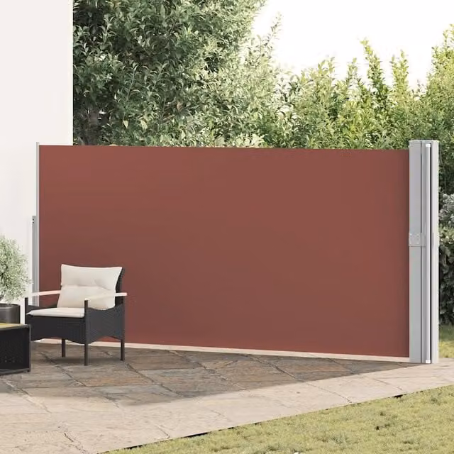 Tenda Laterale Retrattile vidaXL per Patio in Poliestere e Acciaio, Marrone, L: 1200 cm, H: 170 cm