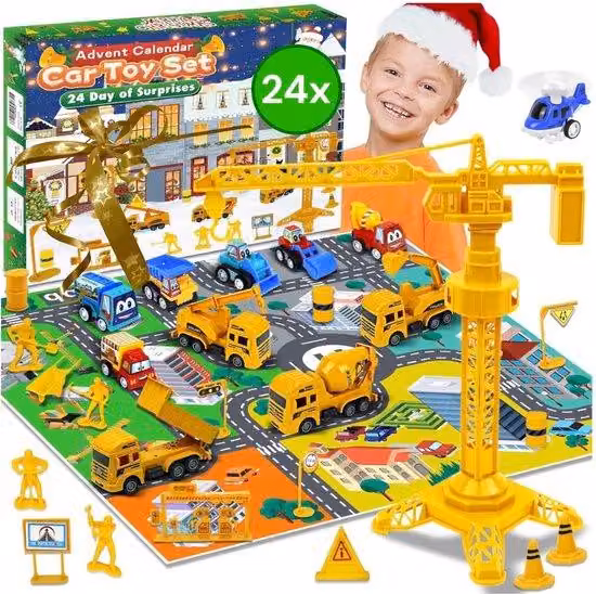 Ultiluxe Calendario dell'Avvento veicoli da costruzione 2025 - Calendario conto alla rovescia con auto - Set regalo per bambini - Giocattoli di Natale