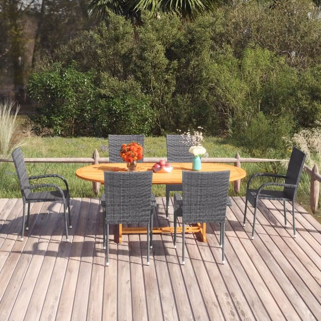 Maison Exclusive - Set Mobili da Pranzo Giardino 7 pz in Polyrattan Grigio