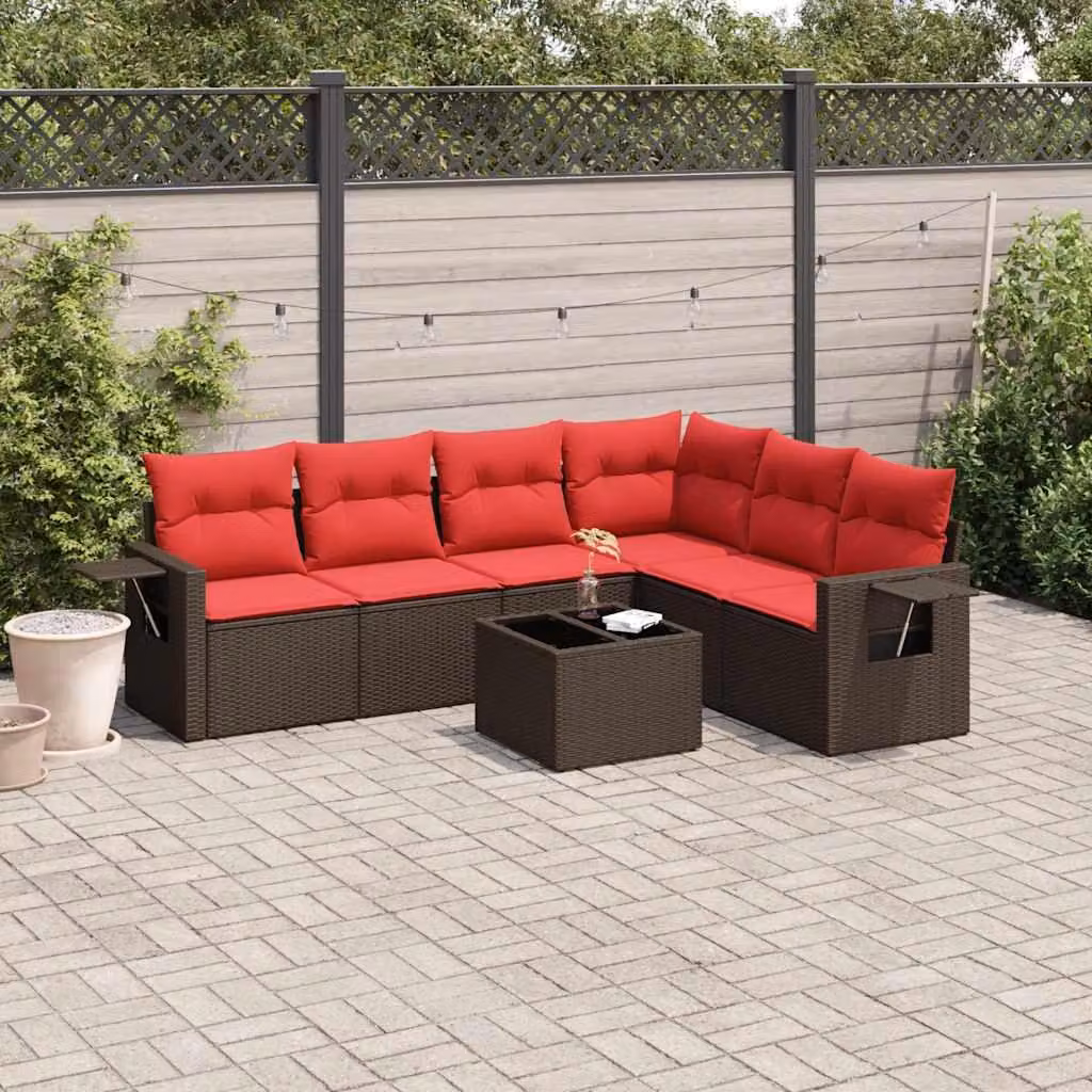 Maison Exclusive - Set di 7 pezzi per giardino con cuscini, marrone, polyrattan
