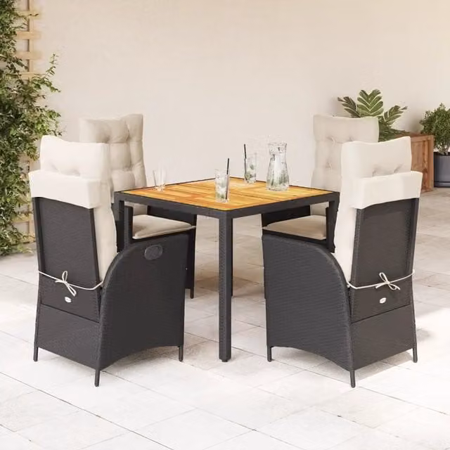 Set da Pranzo da Giardino 5 pz Nero con Cuscini in Polyrattan 3213086
