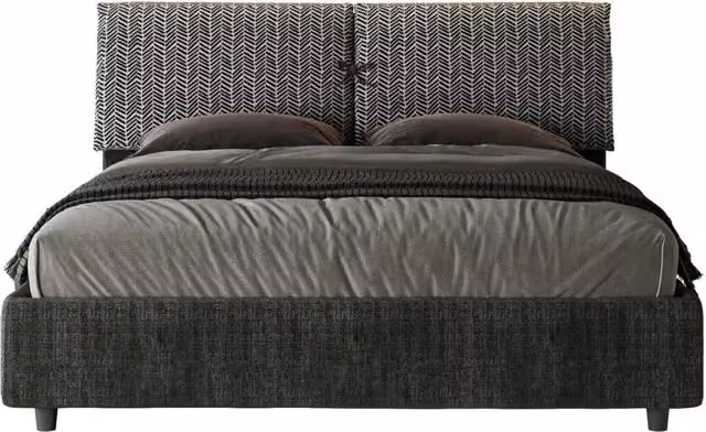 Letto Matrimoniale con Contenitore e Testata Imbottita in Tessuto Aragona Mados Blu L: 160 cm, P: 222 cm, H: 110 cm