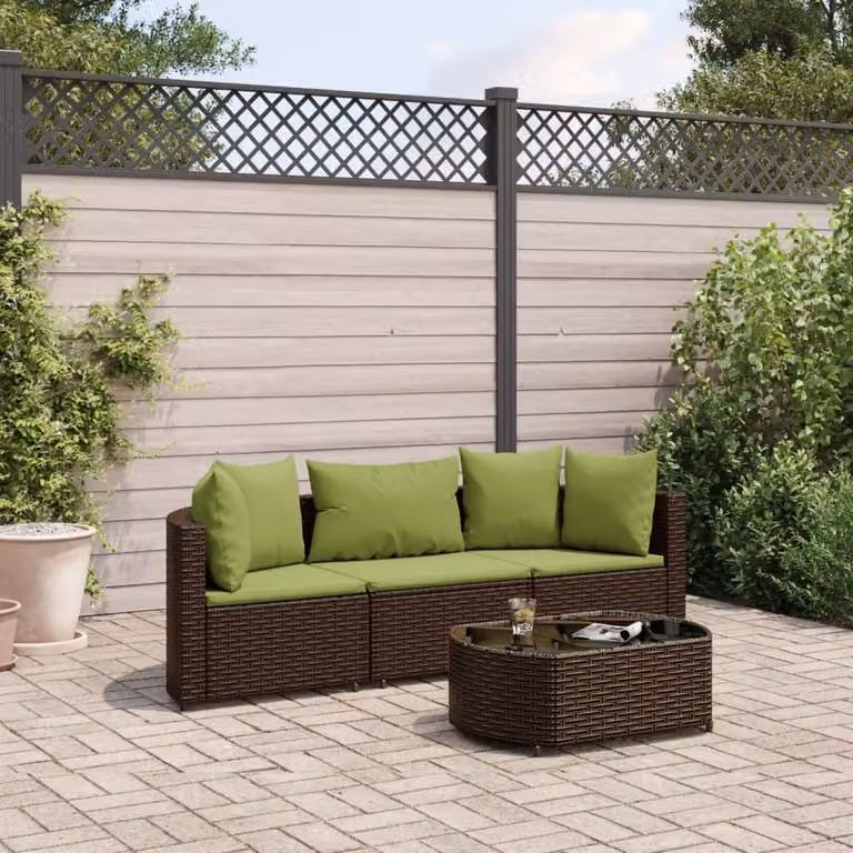 Maison Exclusive - Set Divano da Giardino 4 pz con Cuscini Marrone in Polyrattan
