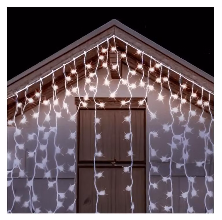 Catena luminosa con 100 LED bianchi freddi, lunghezza 5 metri x 0,6 metri, con batterie incluse