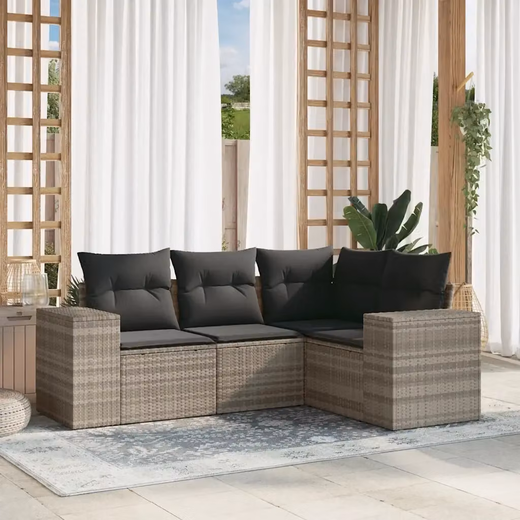 Set Divano da Giardino a L con Cuscini Grigio Chiaro in Polyrattan e Metallo – 2