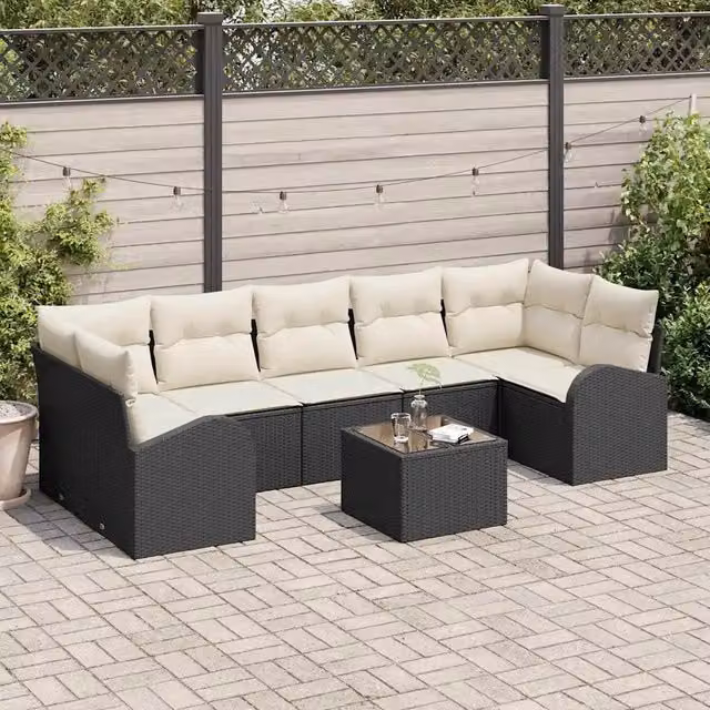 Set Divano da Giardino 8 pz Nero polyrattan 3345957
