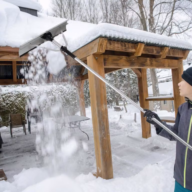 Jayseuw 1,9-6,3 m pala da neve con lama da neve regolabile in altezza in 5 posizioni Spazzaneve con lama in alluminio larga 15 cm Spazzaneve per vialetti e camminamenti in giardino