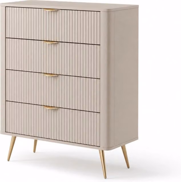 Cassettiera Camera Da Letto Con 4 Cassetti Comò Moderno Mobile Contenitore Per Organizzare Abbigliamento Accessori E Biancheria 88.2 X 38 X 101.2 Cm Beige