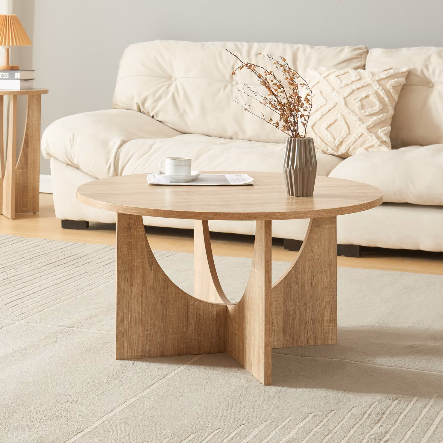 Tavolino 'Rindal' rotondo 80 x 42 cm effetto rovere